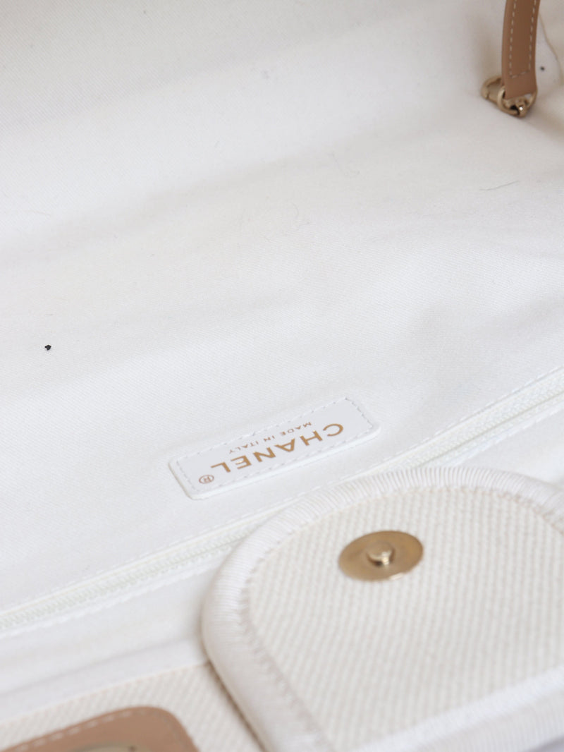 Cream 2019 Deauville pearl-embellished canvas tote bag Tote Bags Chanel 