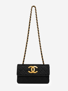 Black vintage 1986 satin quilted CC flap cross-body bag Shoulder bags Chanel 