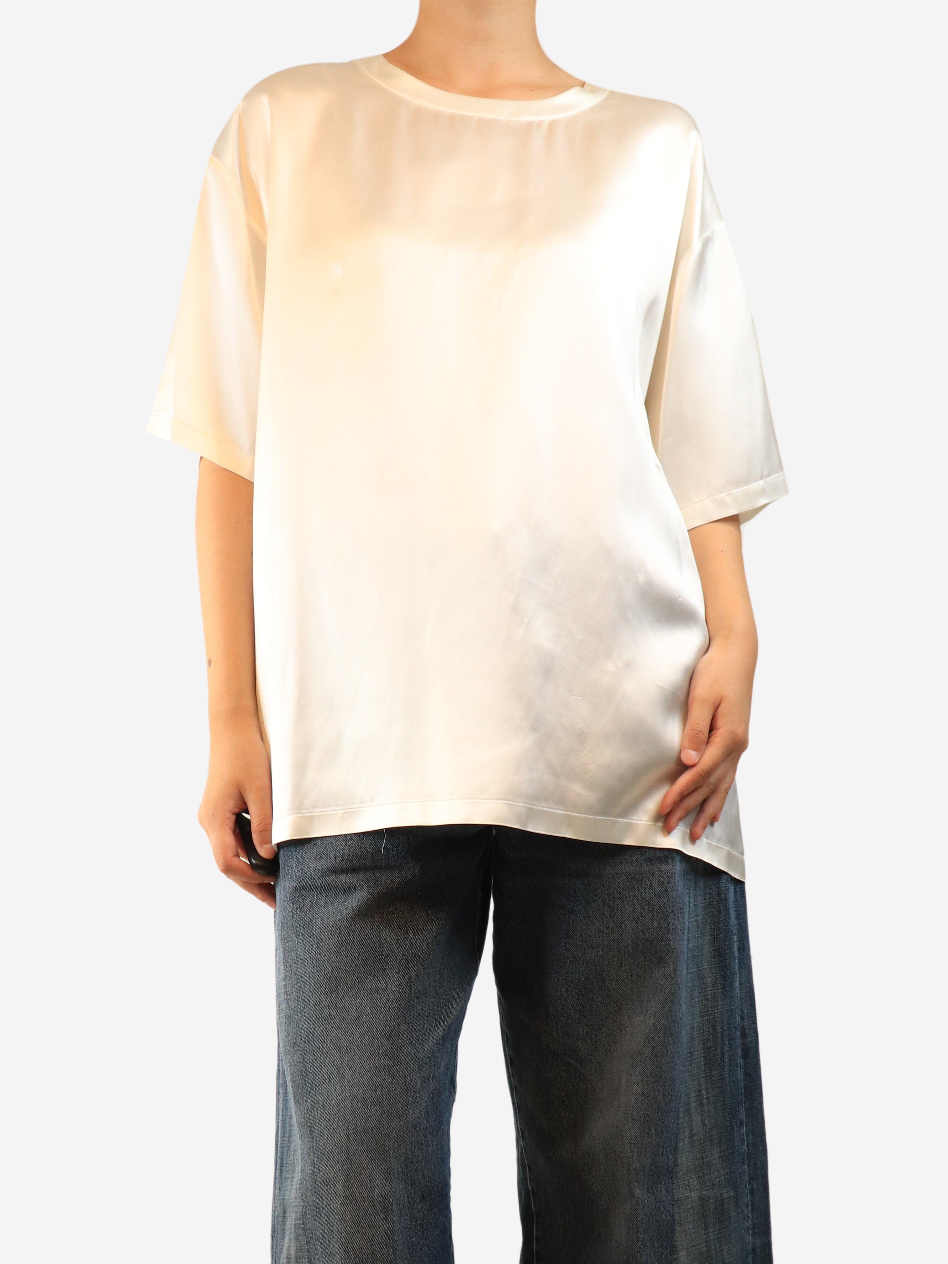 Cream short-sleeved satin top - size UK 4 Tops Ermanno Scervino 