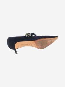 Manolo Blahnik Navy blue suede bejewelled-buckle pumps - size EU 42