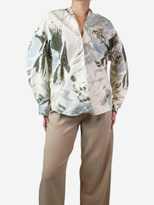Marni Cream floral-printed oversized shirt - size UK 12