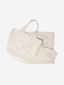 Chanel Cream tote bag with matching towel