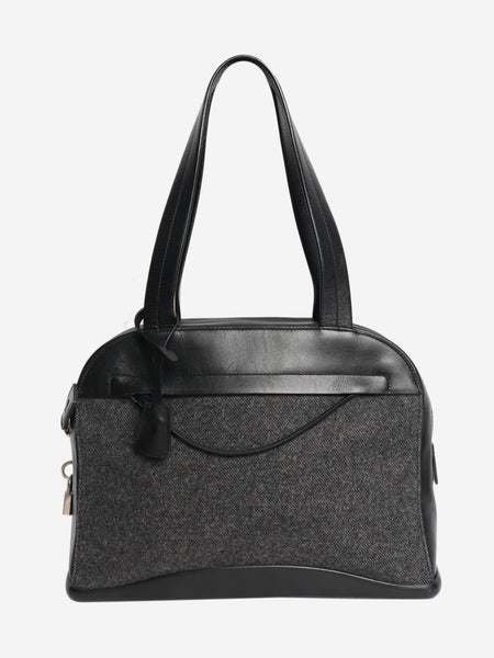 Dark grey wool and leather top handle bag product image