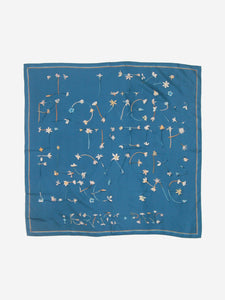 Hermes Blue silk floral printed scarf