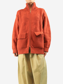 Orange wool zip-up cardigan - size UK 10 Knitwear Hermes 