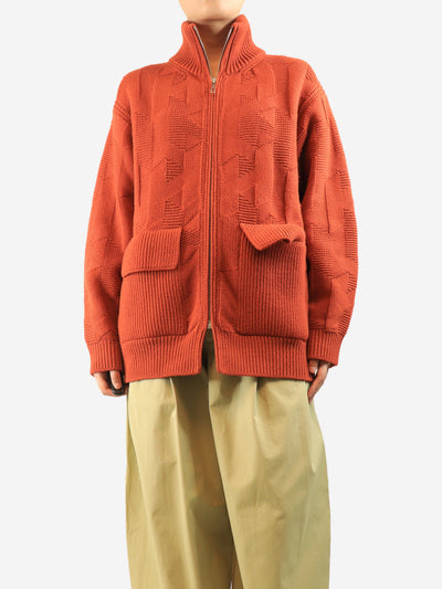 Orange wool zip-up cardigan - size UK 10 Knitwear Hermes 