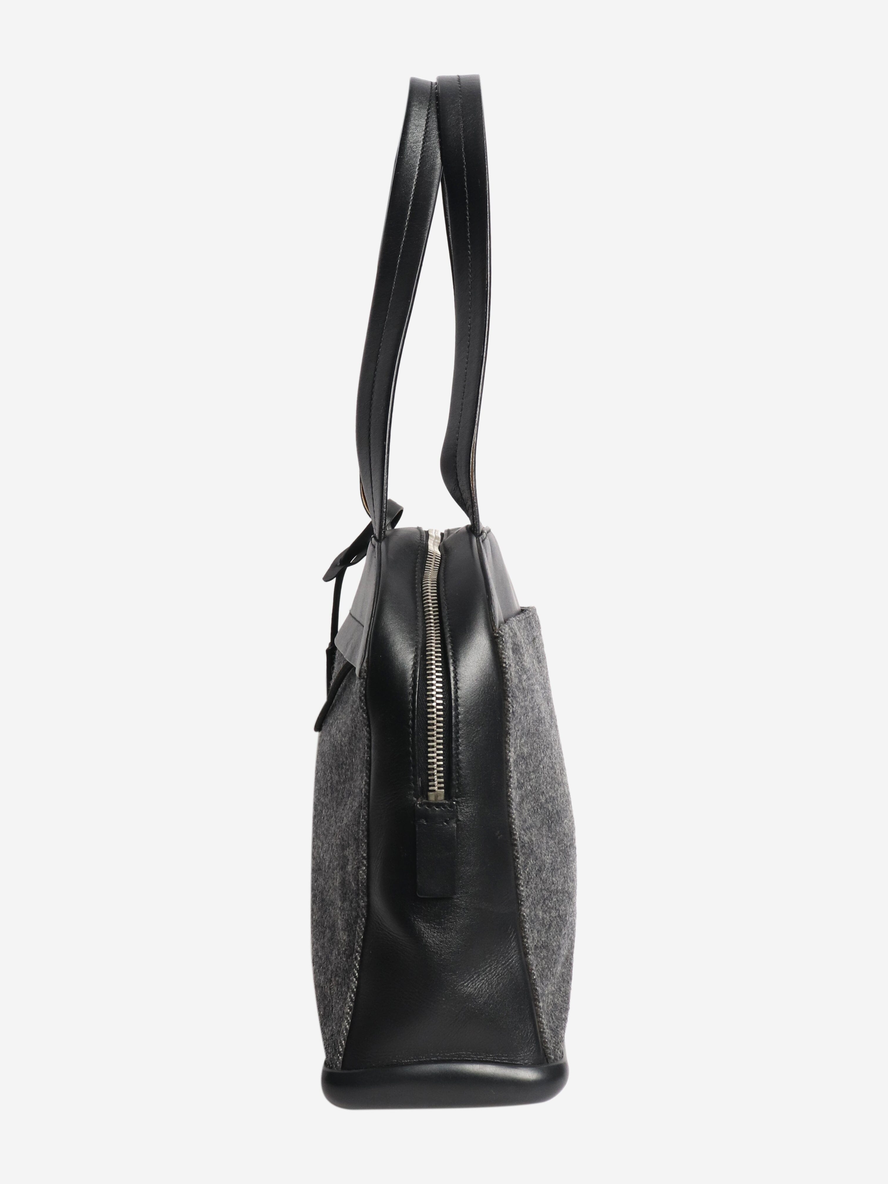 Dark grey wool and leather top handle bag Top Handle Bags Prada 