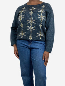 Dries Van Noten Blue melange bead-embellished jumper - size M