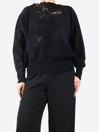 Black beaded cashmere jumper - size UK 8 Knitwear Ermanno Scervino 