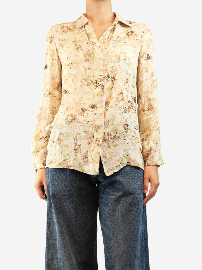 Neutral silk floral blouse - size UK 10 Tops Chloe 