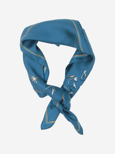 Hermes Blue silk floral printed scarf