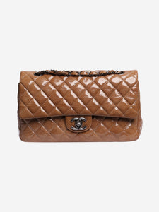 Chanel Caramel 2008 medium diamond-quilted patent lambskin Classic double flap shoulder bag