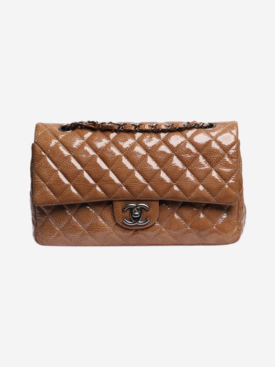 Caramel 2008 medium diamond-quilted patent lambskin Classic double flap shoulder bag Shoulder bags Chanel 