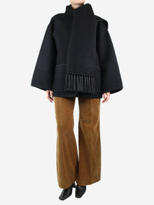 Toteme Black draped fringed wool-blend jacket - size UK 12