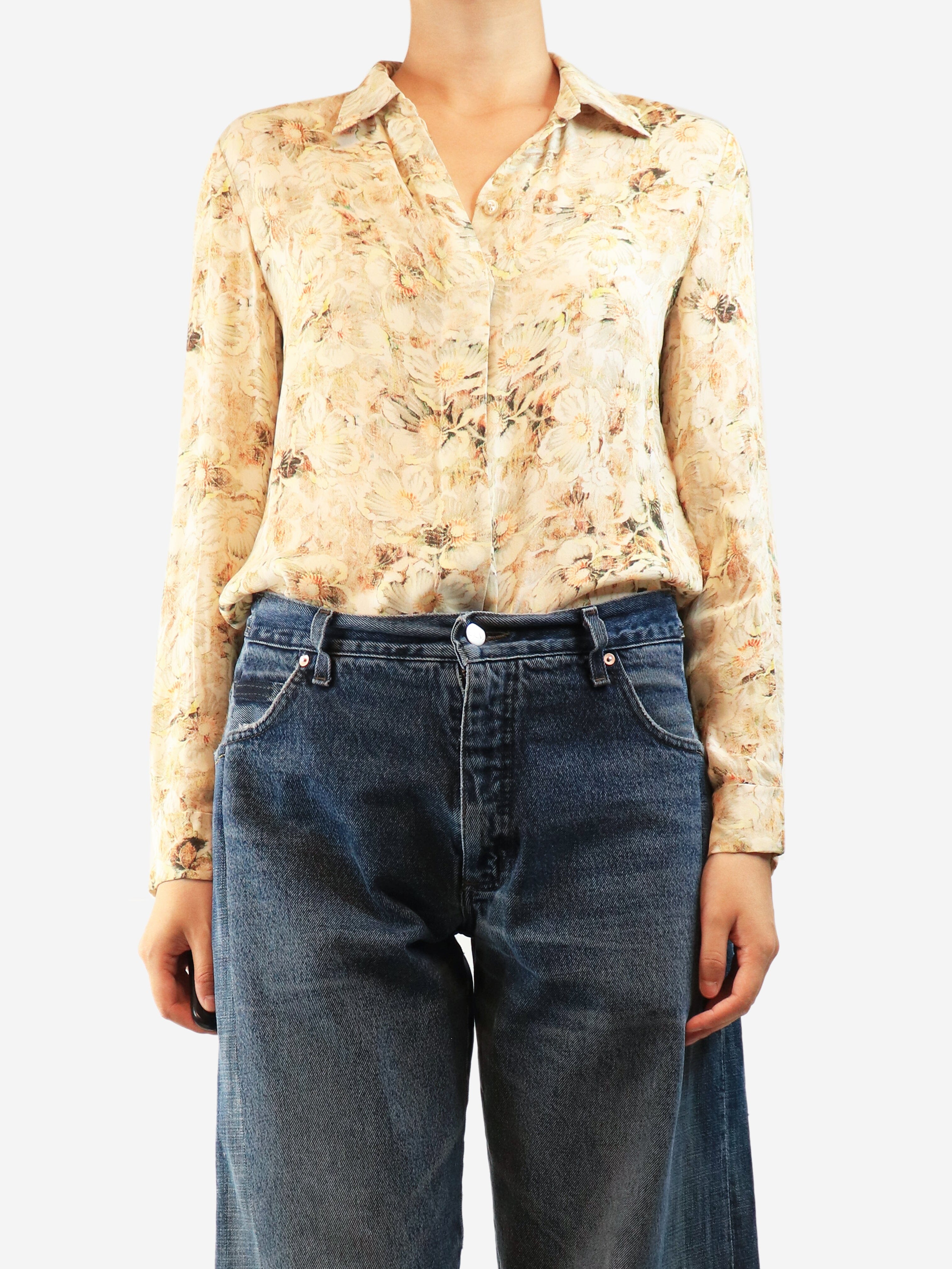 Neutral silk floral blouse - size UK 10 Tops Chloe 