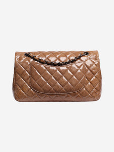 Chanel Caramel 2008 medium diamond-quilted patent lambskin Classic double flap shoulder bag