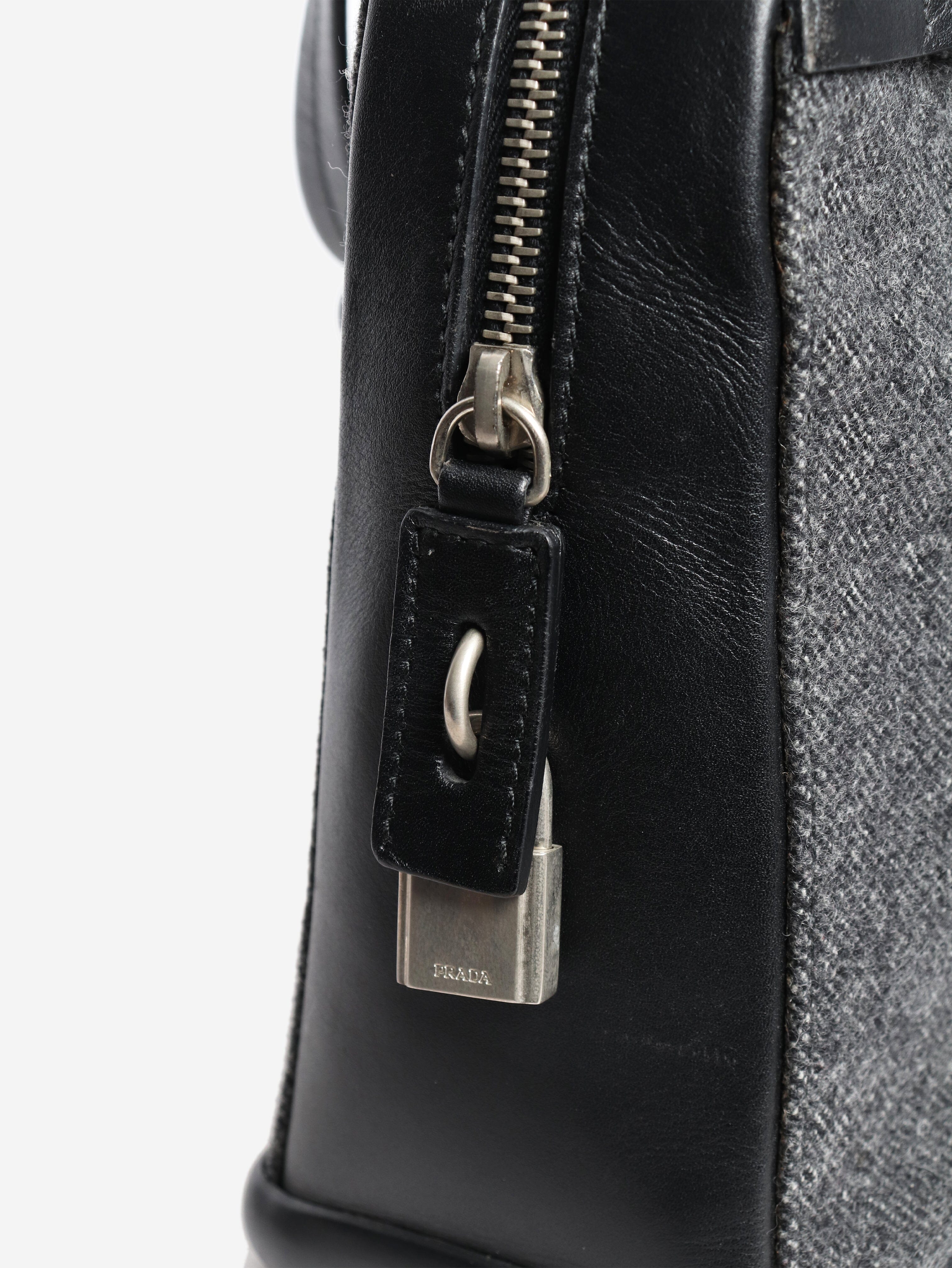Dark grey wool and leather top handle bag Top Handle Bags Prada 