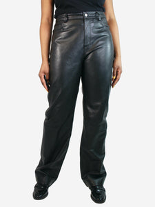 Remain Black straight-leg leather trousers - size UK 18