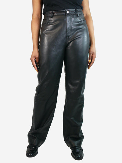 Black straight-leg leather trousers - size UK 18 Trousers Remain 