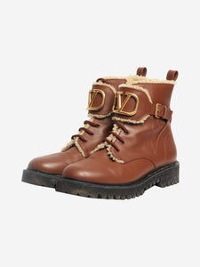 Valentino Brown leather fleece-lined ankle boots - size EU 41