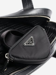 Dark grey wool and leather top handle bag Top Handle Bags Prada 
