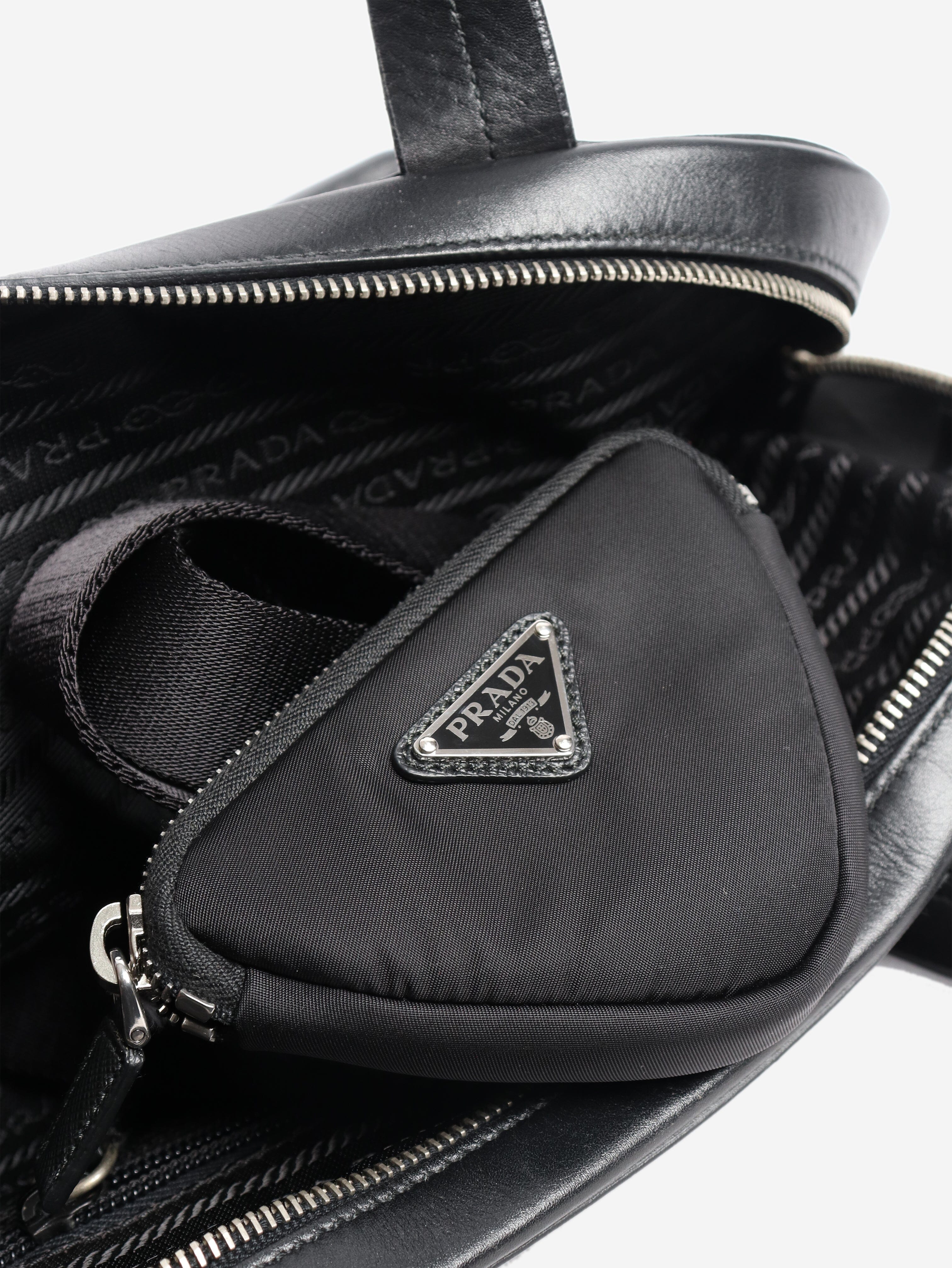 Dark grey wool and leather top handle bag Top Handle Bags Prada 