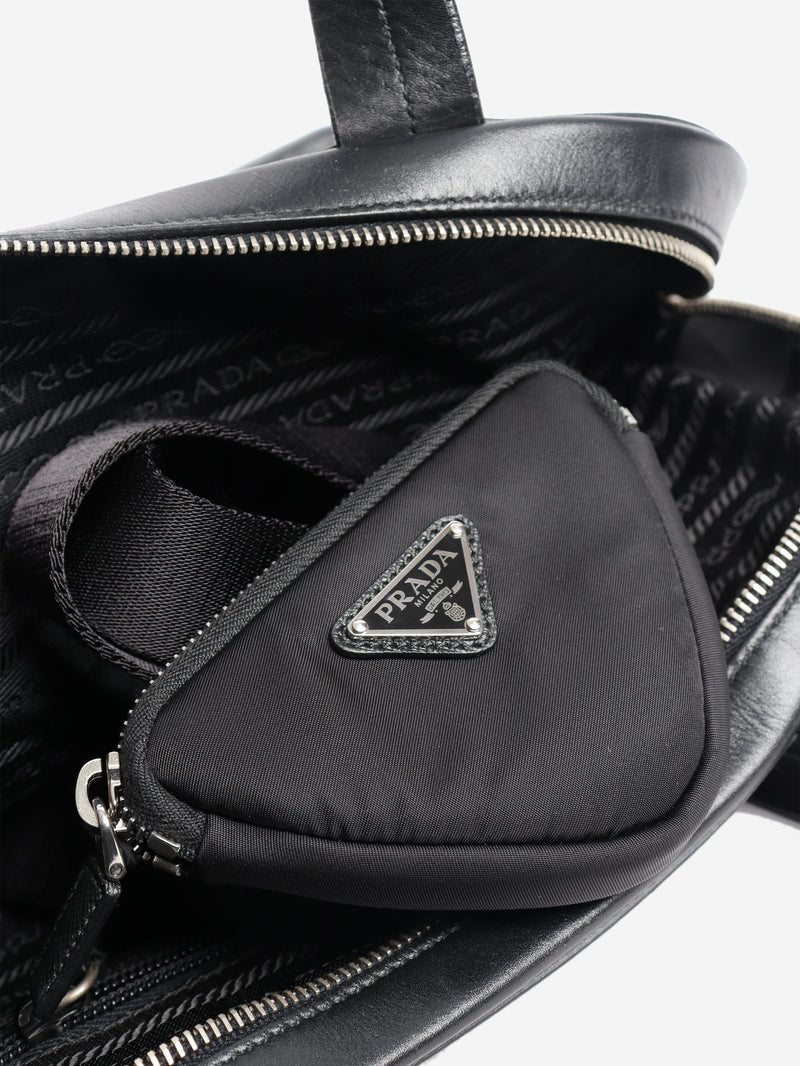 Dark grey wool and leather top handle bag Top Handle Bags Prada 