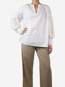 Stefano Mortari White cotton embroidered blouse - size UK 10