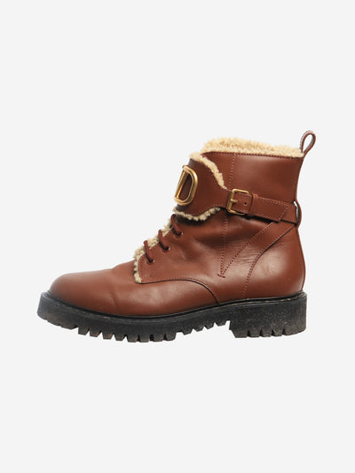 Brown leather fleece-lined ankle boots - size EU 41 Boots Valentino 