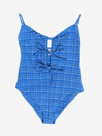 Blue striped seersucker tie-front swimsuit - size UK 6 Beachwear Lisa Marie Fernandez 