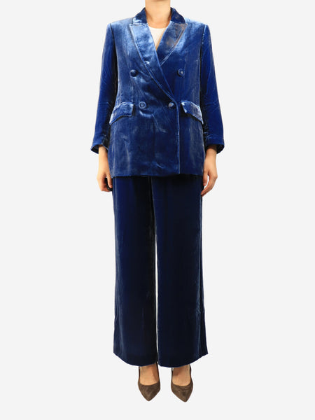 Blue velvet two-piece suit set - size M product image