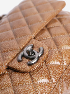 Chanel Caramel 2008 medium diamond-quilted patent lambskin Classic double flap shoulder bag