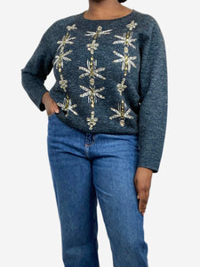 Dries Van Noten Blue melange bead-embellished jumper - size M