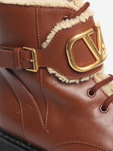 Valentino Brown leather fleece-lined ankle boots - size EU 41