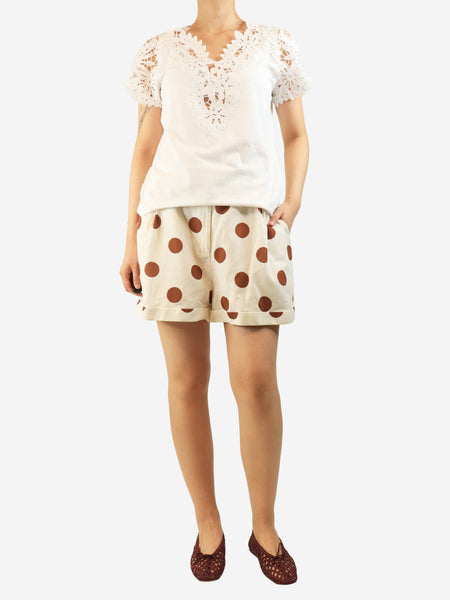 Ivory polka dot shorts - size UK 16 alternate image