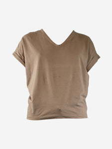 Brunello Cucinelli Brown V-neckline bejewelled trim top - size UK 8