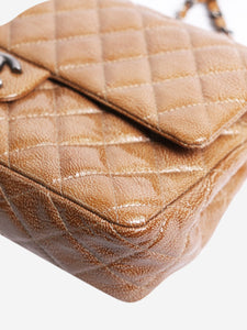 Chanel Caramel 2008 medium diamond-quilted patent lambskin Classic double flap shoulder bag