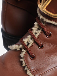 Valentino Brown leather fleece-lined ankle boots - size EU 41