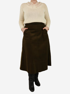 ME+EM Khaki green corduroy midi skirt - size UK 16