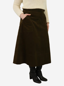 ME+EM Khaki green corduroy midi skirt - size UK 16