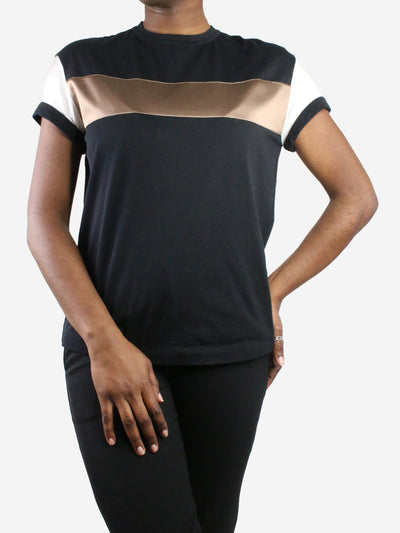 Black short-sleeved colour-block top - size M Tops Brunello Cucinelli 