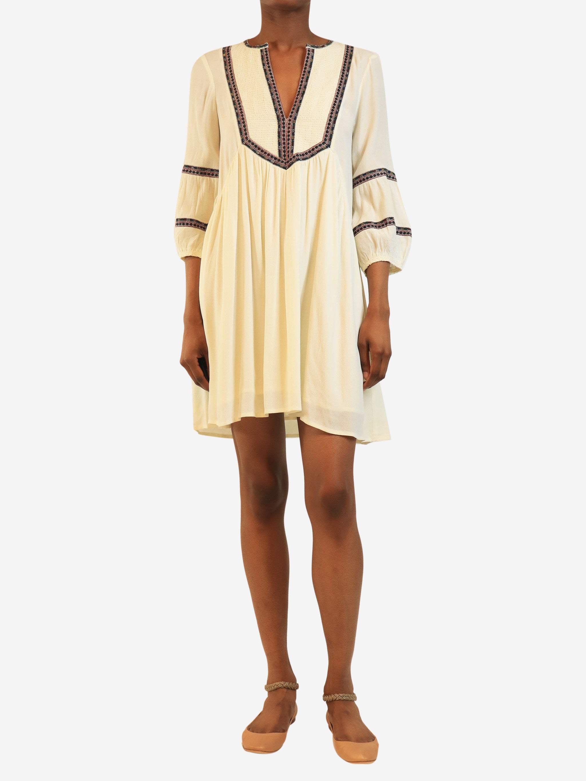 Cream long sleeve flowy mini dress - size UK 6 | Sign of the Times Cream long sleeve flowy mini dress - size UK 6 | Sign of the Times