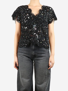 Chanel Black sheer lace paint splatter blouse - size UK 8