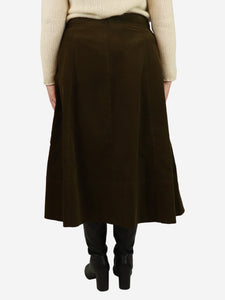 ME+EM Khaki green corduroy midi skirt - size UK 16