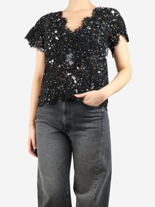 Chanel Black sheer lace paint splatter blouse - size UK 8