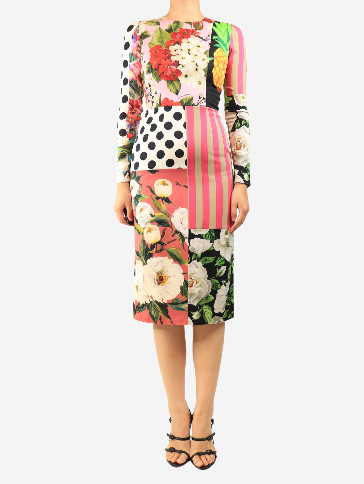 Multicolour floral patchwork midi dress - size UK 8 Dresses Dolce & Gabbana 
