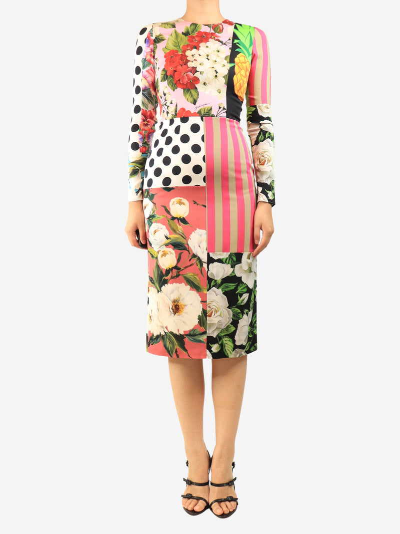 Multicolour floral patchwork midi dress - size UK 8 Dresses Dolce & Gabbana 