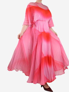 Brandon Maxwell Pink ombre pleated maxi dress - size UK 14