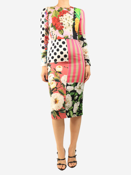 Multicolour floral patchwork midi dress - size UK 8 product image