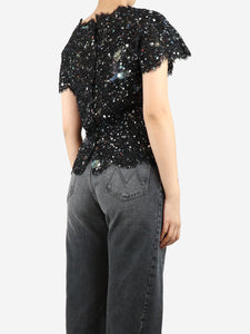 Chanel Black sheer lace paint splatter blouse - size UK 8